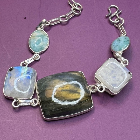 Classic Fiery Labradorite Rainbow Moonstone Gemstone Bracelet 7.5" - Picture 4 of 6
